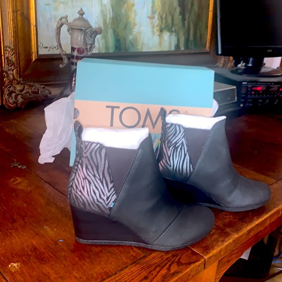 Tom wedges , black and heal is zebra dark tone, - Picture 3 of 5